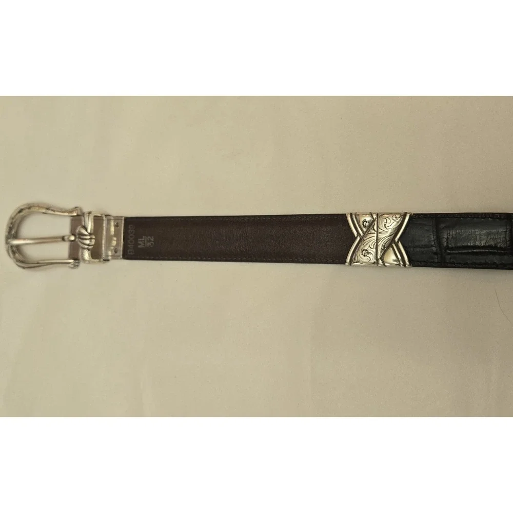 Brighton Reversible Western Belt Black Tan‎ Croc Leather Silver Buckle Size M 32
